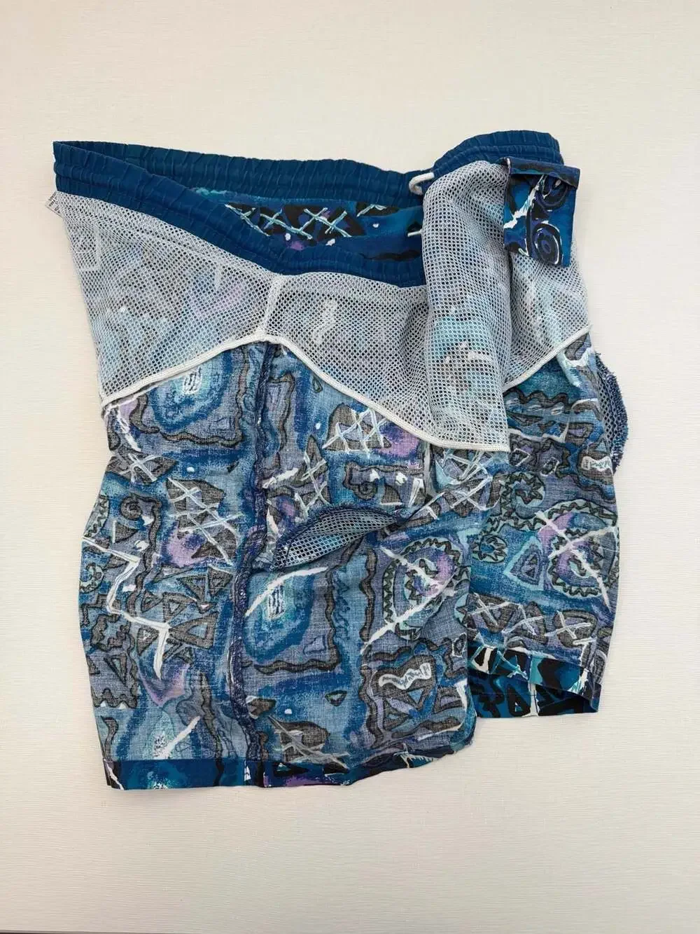 Vintage 90s Abstract Geometric Print Swim Trunks by Basic Editions Large